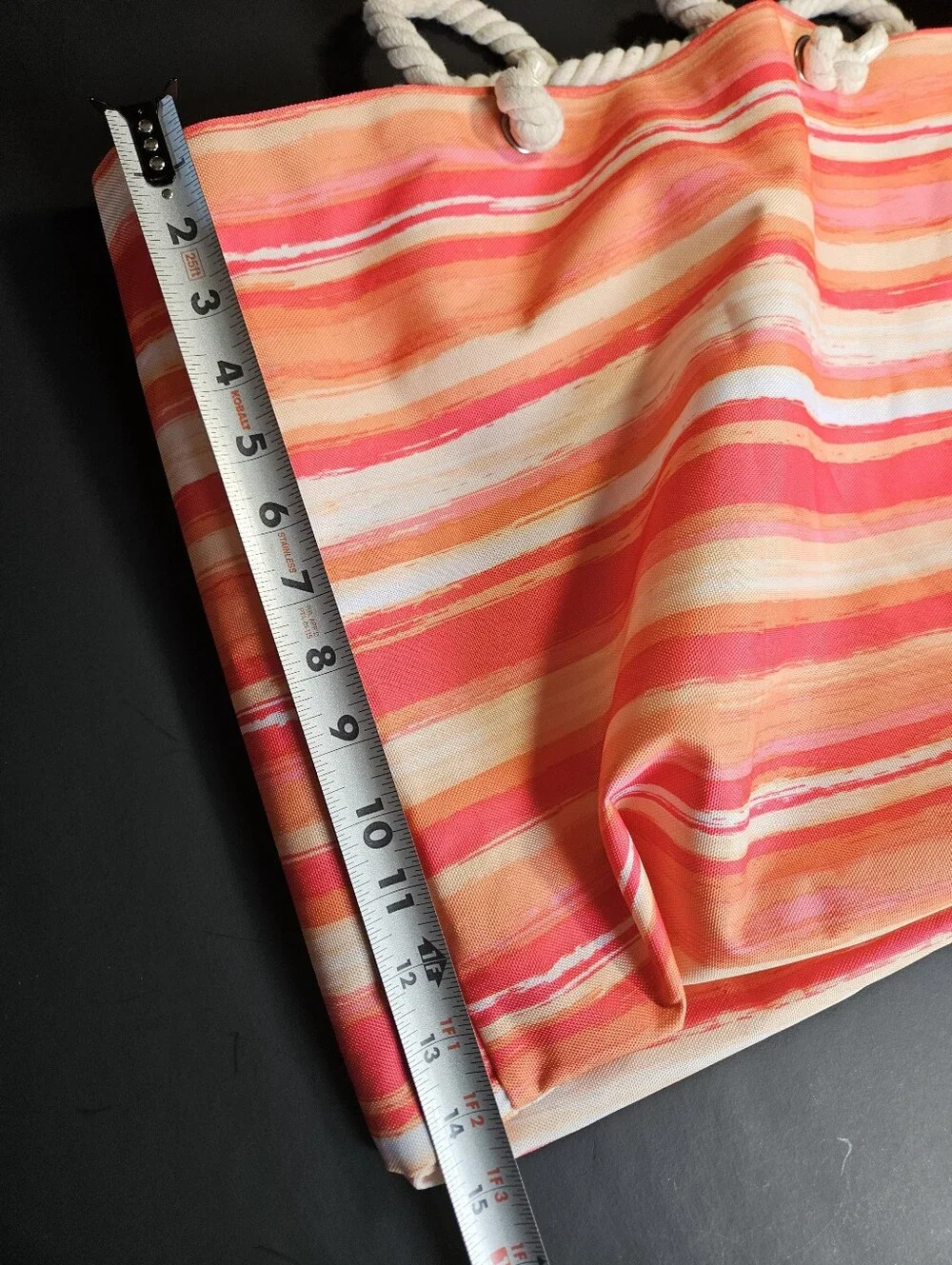 Ulta Beauty orange pink stripe canvas tote bag with rope handles